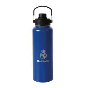 safta real madrid botella isotermica capacidad 1.2l pajita interior revestimiento interior de cobre tapa antifugas 12h caliente 24h frio 9.3x30cm color azul oscuro