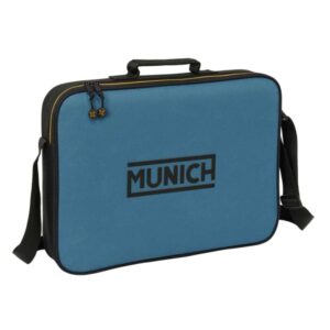 safta munich maletin con cremallera bandolera ajustable asa forrada doble tirador fondo semirigido 38x28x6cm color negro y azul
