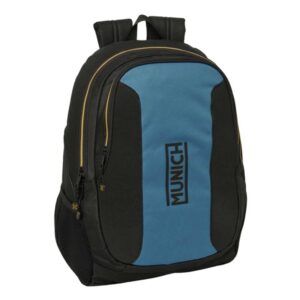 safta munich mochila 23l adaptable a carro espalda acolchada portabotellas cremallera con doble tirador asa de mano hombreras ergonomicas 32x44x16cm color negro y azul