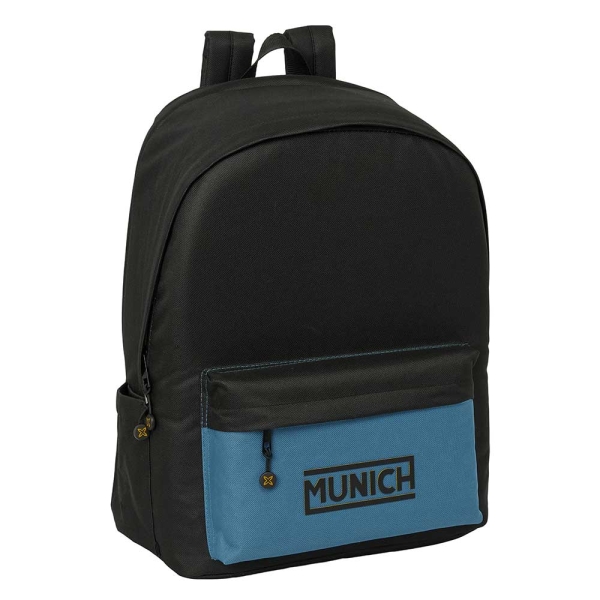 safta munich mochila para portatiles hasta 15.6" bolsillo para tablet hasta 11" antirrobo asa de mano conector usb cremallera doble tirador acolchada 31x44x18cm color negro y azul