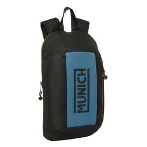 safta munich mini mochila 8.5l hombreras acolchadas cremallera vertical asa superior bolsillo frontal ajustables y confortables 22x39x10cm color negro y azul