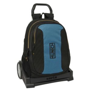 safta munich mochila con carro extraible 23l portabotellas cremallera con doble tirador asa de mano espalda acolchada antisudor 32x44x16cm color negro y azul