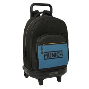 safta munich mochila con carro extraible 33l portabotellas tarjeta de identificacion personal cremallera con doble tirador asa de mano bolsillo frontal 33x45x22cm color negro y azul