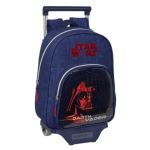 safta star wars mochila con carro extraible portabotellas bolsillo frontal asa de mano 27x33x10cm color azul marino
