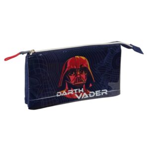 safta star wars portatodo 3 compartimentos con cremallera bolsillo interior central 22x12x3cm color azul marino