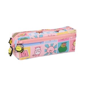 safta mr. wonderful comic portatodo 3 compartimentos con cremallera goma elastica compacto 22x8.5x6cm color rosa