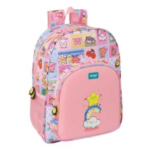 safta mr. wonderful comic mochila adaptable a carro bolsillo frontal portabotellas cremallera con doble tirador asa de mano hombreras y espalda acolchada 33x42x14cm color rosa