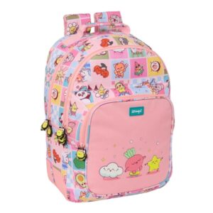 safta mr. wonderful comic mochila adaptable a carro bolsillo frontal portabotellas cremallera con doble tirador asa de mano hombreras y espalda acolchada 32x42x15cm color rosa