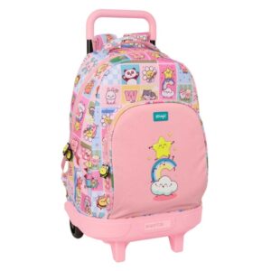 safta mr. wonderful comic mochila con carro extraible 33l portabotellas tarjeta de identificacion personal doble tirador asa de mano bolsillo frontal 33x45x22cm color rosa
