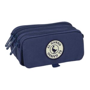 safta el ganso jeans portatodo 3 compartimentos con cremallera cinta trasera adaptable bolsillo frontal de rejilla con velcro 21.5x10x8cm color azul marino