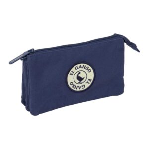 safta el ganso jeans portatodo 3 compartimentos con cremallera bolsillo interior central 22x12x3cm color azul marino