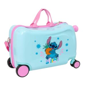 safta stitch bright maleta trolley infantil reposapies bandolera ajustable asas de mano tiradores con ranura para candado interior forrado 44x27x21cm color azul pastel