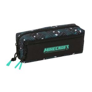 safta minecraft screen portatodo 3 compartimentos con cremallera goma elastica compacto 22x8.5x6cm color negro