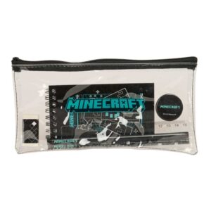 safta minecraft screen portatodo cremallera pvc regla de 15cm 2 lapices sacapuntas goma bloc de notas de 70 hojas 22.5x10.5x1cm color negro y transparente