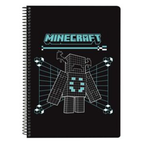 safta minecraft screen libreta con espiral formato cuarto 80 hojas de 80g/m2 cuadricula 4x4mm tapas duras glasofonadas 15.5x22x1cm color negro