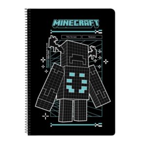 safta minecraft screen libreta con espiral formato folio 80 hojas de 80g/m2 cuadricula 4x4mm tapas duras glasofonadas 21.5x31x1cm color negro
