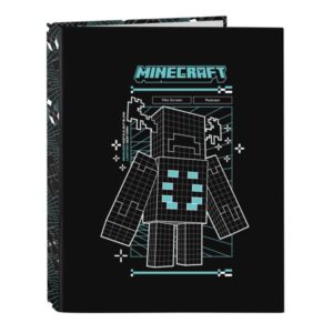 safta minecraft screen carpeta de 4 anillas de 25mm formato folio tapas duras forradas 26.5x33x4cm color negro