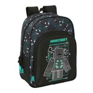 safta minecraft screen mochila infantil portabotellas bolsillo frontal adaptable a carro hombreras acolchadas 26x34x11cm color negro