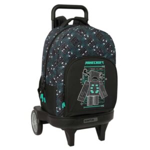 safta minecraft screen mochila con carro extraible 33l portabotellas tarjeta de identificacion personal ruedas antivibracion asa de mano bolsillo frontal 33x45x22cm color negro
