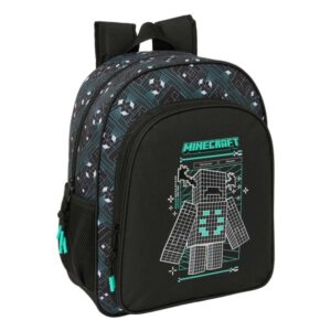 safta minecraft screen mochila 15l adaptable a carro bolsillo frontal portabotellas cremallera con doble tirador asa de mano hombreras y espalda acolchada 32x38x12cm color negro