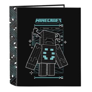safta minecraft screen carpeta de 4 anillas de 40mm formato folio tapas duras forradas lomo ancho 27x33x6cm color negro