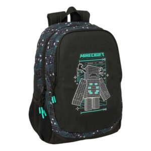safta minecraft screen mochila 23l adaptable a carro espalda acolchada portabotellas cremallera con doble tirador asa de mano hombreras ergonomicas 32x44x16cm color negro