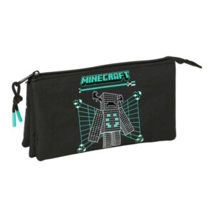 safta minecraft screen portatodo 3 compartimentos con cremallera bolsillo interior central 22x12x3cm color negro