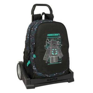safta minecraft screen mochila con carro extraible 23l portabotellas cremallera con doble tirador asa de mano espalda acolchada antisudor 32x44x16cm color negro