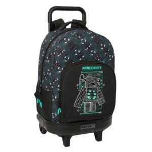 safta minecraft screen mochila con carro extraible 33l portabotellas tarjeta de identificacion personal cremallera con doble tirador asa de mano bolsillo frontal 33x45x22cm color negro