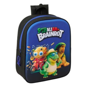 safta brainrot mochila guarderia 3d 6l cremallera asa de mano 22x27x10cm color negro y azul