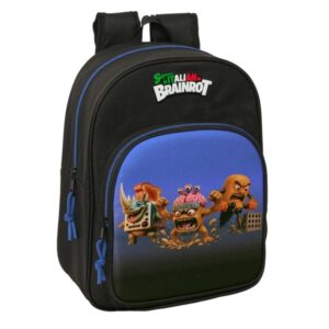 safta brainrot mochila infantil portabotellas bolsillo frontal adaptable a carro hombreras acolchadas 26x34x11cm color negro y azul