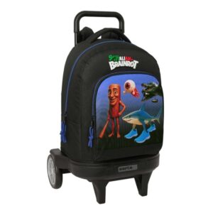 safta brainrot mochila con carro extraible 33l portabotellas tarjeta de identificacion personal ruedas antivibracion doble tirador asa bolsillo frontal 33x45x22cm color negro y azul