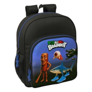 safta brainrot mochila 15l adaptable a carro bolsillo frontal portabotellas cremallera con doble tirador asa de mano hombreras y espalda acolchada 32x38x12cm color negro y azul