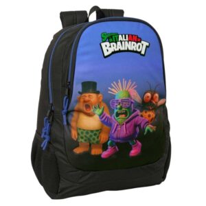safta brainrot mochila 23l adaptable a carro espalda acolchada portabotellas cremallera con doble tirador asa de mano hombreras ergonomicas 32x44x16cm color negro y azul