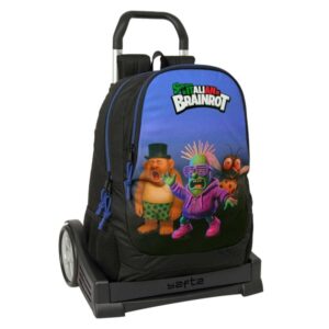 safta brainrot mochila con carro extraible 23l portabotellas cremallera con doble tirador asa de mano espalda acolchada antisudor 32x44x16cm color negro y azul