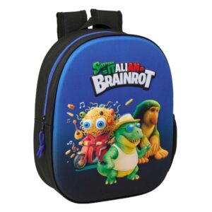 safta brainrot mochila 3d portabotellas hombreras acolchadas asa de mano superior 27x33x10cm color negro y azul