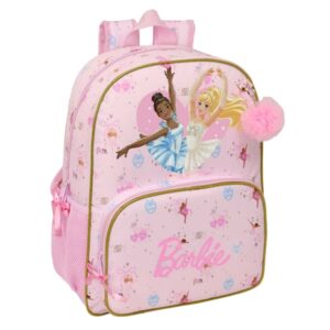 safta barbie ballet mochila adaptable a carro bolsillo frontal portabotellas cremallera con doble tirador asa de mano hombreras y espalda acolchada 33x42x14cm color rosa