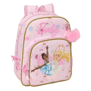 safta barbie ballet mochila infantil portabotellas bolsillo frontal adaptable a carro hombreras acolchadas 26x34x11cm color rosa