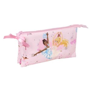 safta barbie ballet portatodo 3 compartimentos con cremallera bolsillo interior central 22x12x3cm color rosa