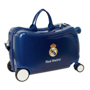 safta real madrid maleta trolley infantil reposapies bandolera ajustable asas de mano tiradores con ranura para candado interior forrado 44x27x21cm color azul marino