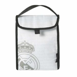 safta real madrid bolsa isotermica porta alimentos plegable solapa con velcro asa de mano 18.4x25.4x12.7cm color blanco