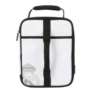 safta real madrid bolsa isotermica porta alimentos expandible incluye recipiente de 650ml cremallera asa de mano 20.7x26.7x10.8cm color blanco