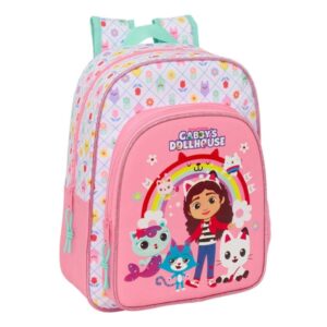 safta gabby's dollhouse mochila infantil portabotellas bolsillo frontal adaptable a carro hombreras acolchadas 26x34x11cm color rosa