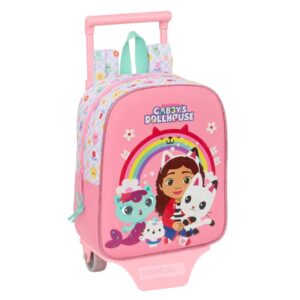 safta gabby's dollhouse mochila con carro extraible 6l tarjeta de identificacion personal asa de mano 22x27x10cm color rosa