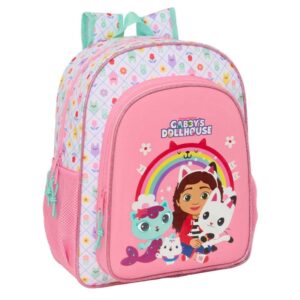 safta gabby's dollhouse mochila 15l adaptable a carro bolsillo frontal portabotellas cremallera con doble tirador asa de mano hombreras y espalda acolchada 32x38x12cm color rosa