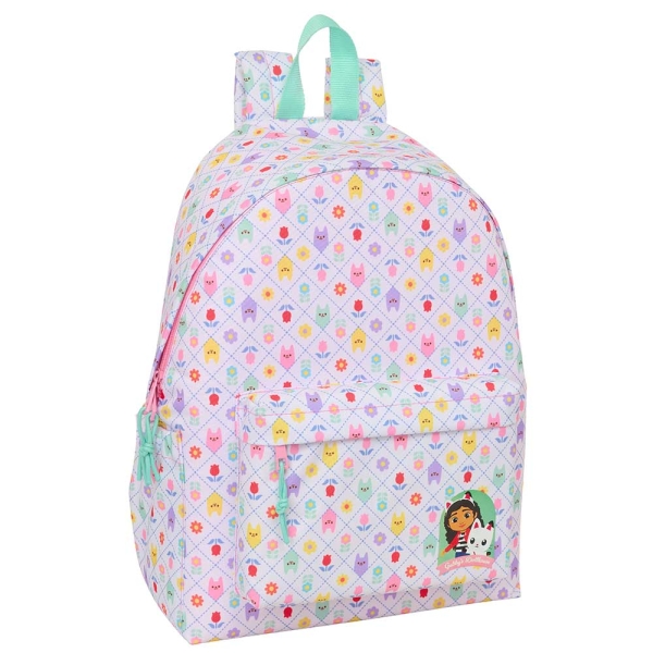 safta gabby's dollhouse mochila para portatiles hasta 14.1" portabotellas cremallera con doble tirador asa de mano bolsillo frontal acolchada 31x43x13cm color lavanda