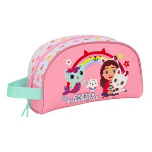 safta gabby's dollhouse neceser adaptable a carro asa de mano lateral bolsillo interior con cremallera 26x16x9cm color rosa