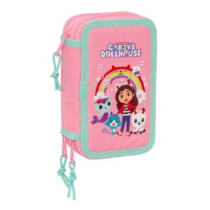 safta gabby's dollhouse plumier de 3 pisos 37 piezas goma lapiz 2 boligrafos sacapuntas 2 reglas 16 colores 14 rotuladores 12.5x19.5x5.5cm color rosa