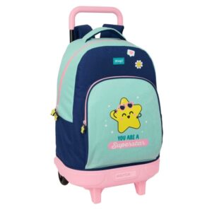 safta mr. wonderful estrella mochila con carro extraible 33l portabotellas tarjeta de identificacion personal doble tirador asa de mano bolsillo frontal 33x45x22cm color turquesa claro
