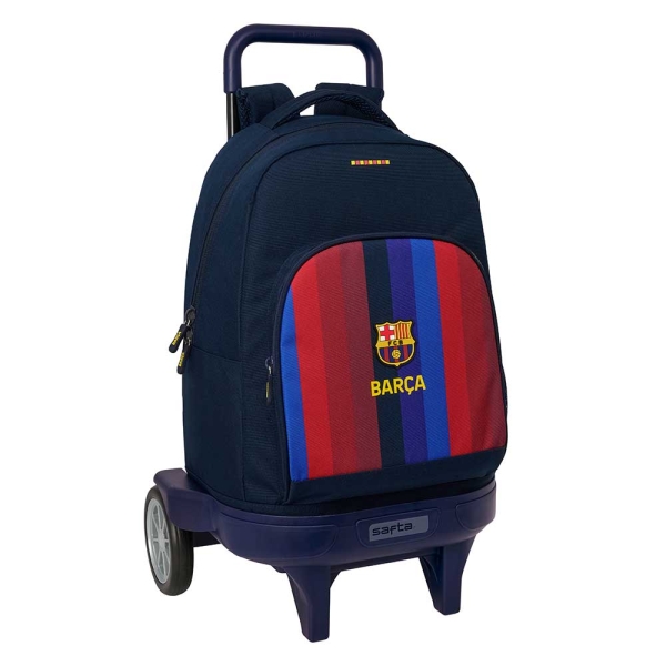 safta f.c.barcelona 1ª equipacion 26/27 mochila con carro extraible 33l portabotellas tarjeta de identificacion personal doble tirador asa bolsillo frontal 33x45x22cm color rojo y azul